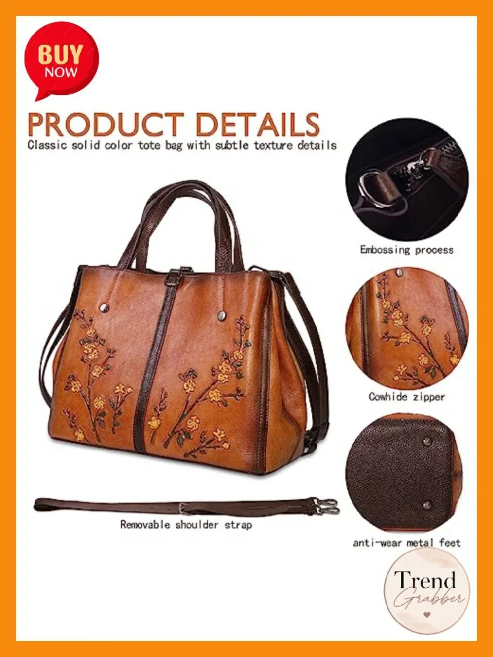Genuine Leather Embossed Satchel Crossbody Handbag with Top Handle